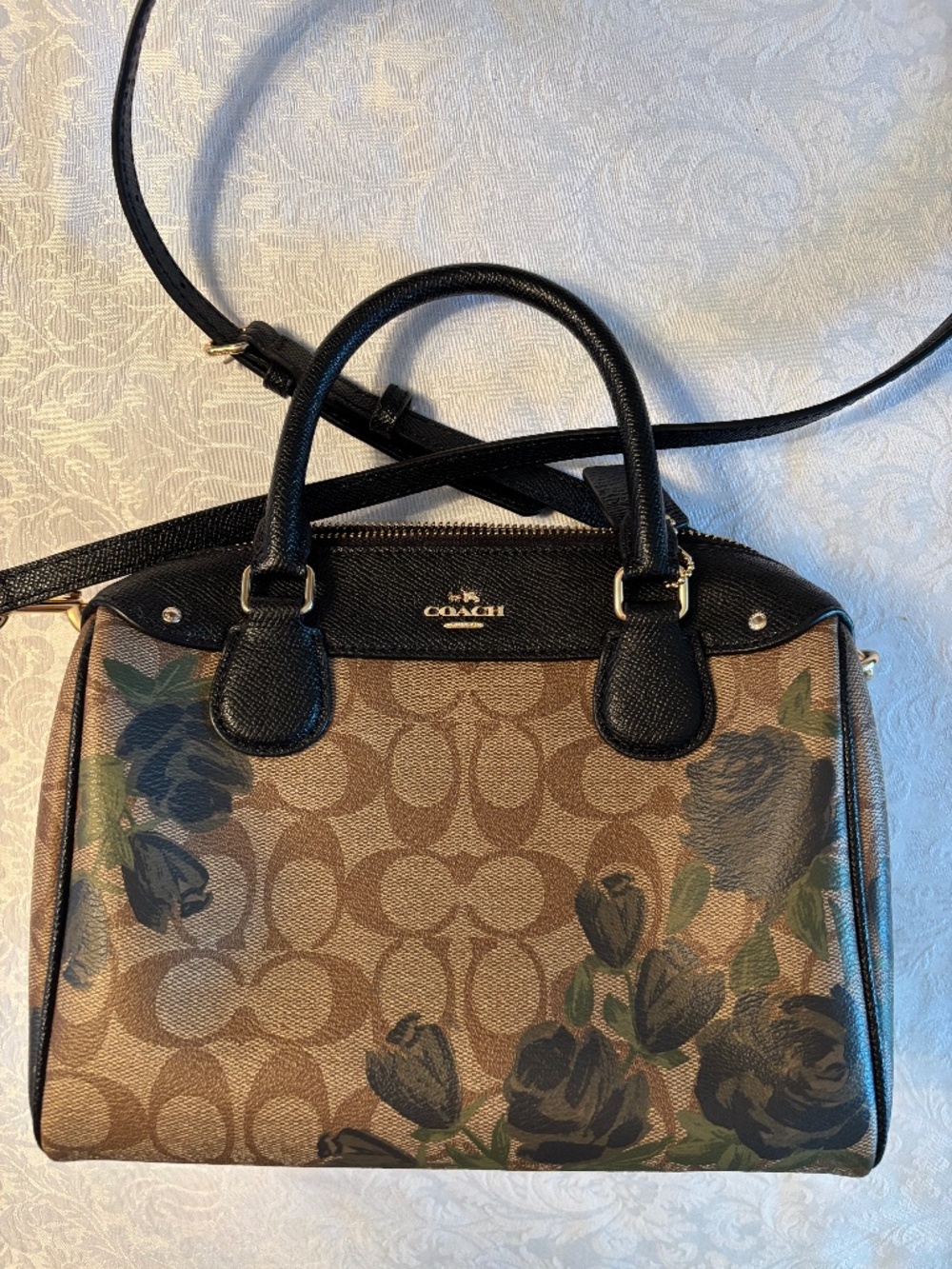 Coach Floral Mini Bennett Top Handle Cross Body Satchel